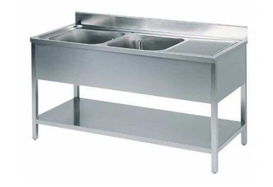 Evier 2 cuves avec dosseret et étagère - égouttoir à droite - 1600x700x850 - LG2VGD716 - EVIER