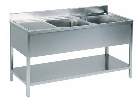 Evier 2 cuves avec dosseret et étagère - égouttoir à gauche - 1600x700x850 - LG2VGS716 - EVIER