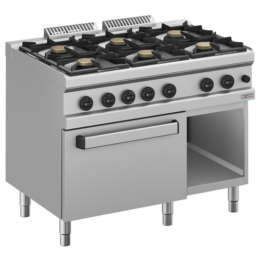 Fourneau gaz 6 feux vifs sur four gaz GN 2/1 et armoire - WR-G6BF-F2 - FEUX SUR FOUR