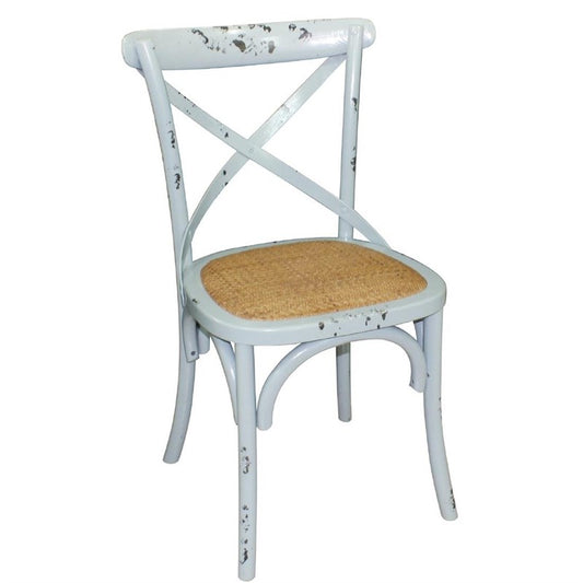 Chaises en bois patiné avec dossier croisé Bolero bleues (Lot de 2) - EQUIPEMENT RESTAURATION 