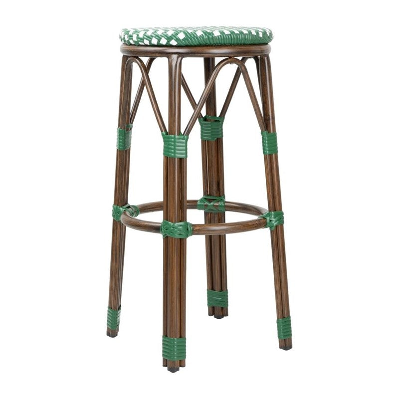 Tabourets de bar Parisian Style PE Rattan Bolero bois foncé verts (Lot de 2) - EQUIPEMENT RESTAURATION 