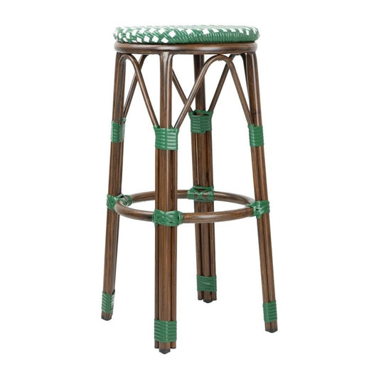 Tabourets de bar Parisian Style PE Rattan Bolero bois foncé verts (Lot de 2) - EQUIPEMENT RESTAURATION 