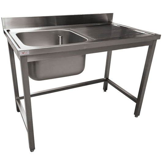 Plonge en inox L1200 - 1 cuve - Égouttoir droite, sans tablette inférieure - WR-E1C1-2D - EQUIPEMENT RESTAURATION 
