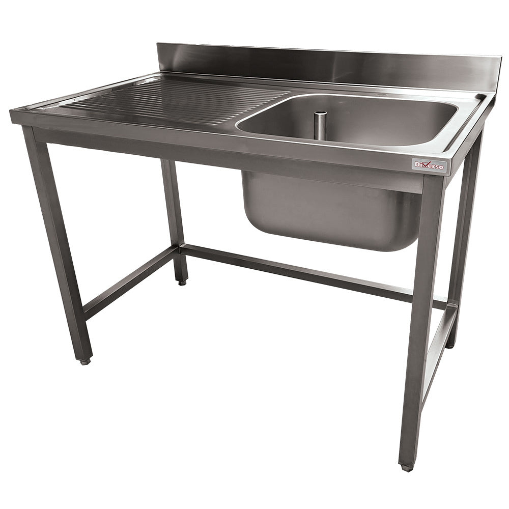Plonge en inox L1200 - 1 cuve - Égouttoir gauche, sans tablette inférieure - WR-C1E1-2G - EQUIPEMENT RESTAURATION 
