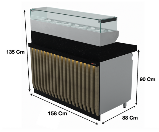 Meuble à pizza 158Cm / 6 x GN1/3 / 300 Litres - Marque: SGS GASTRO | SGS-PS-158