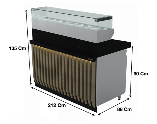 Meuble à pizza 212Cm / 9 x GN1/3 / 450 Litres - Marque: SGS GASTRO | SGSPS212