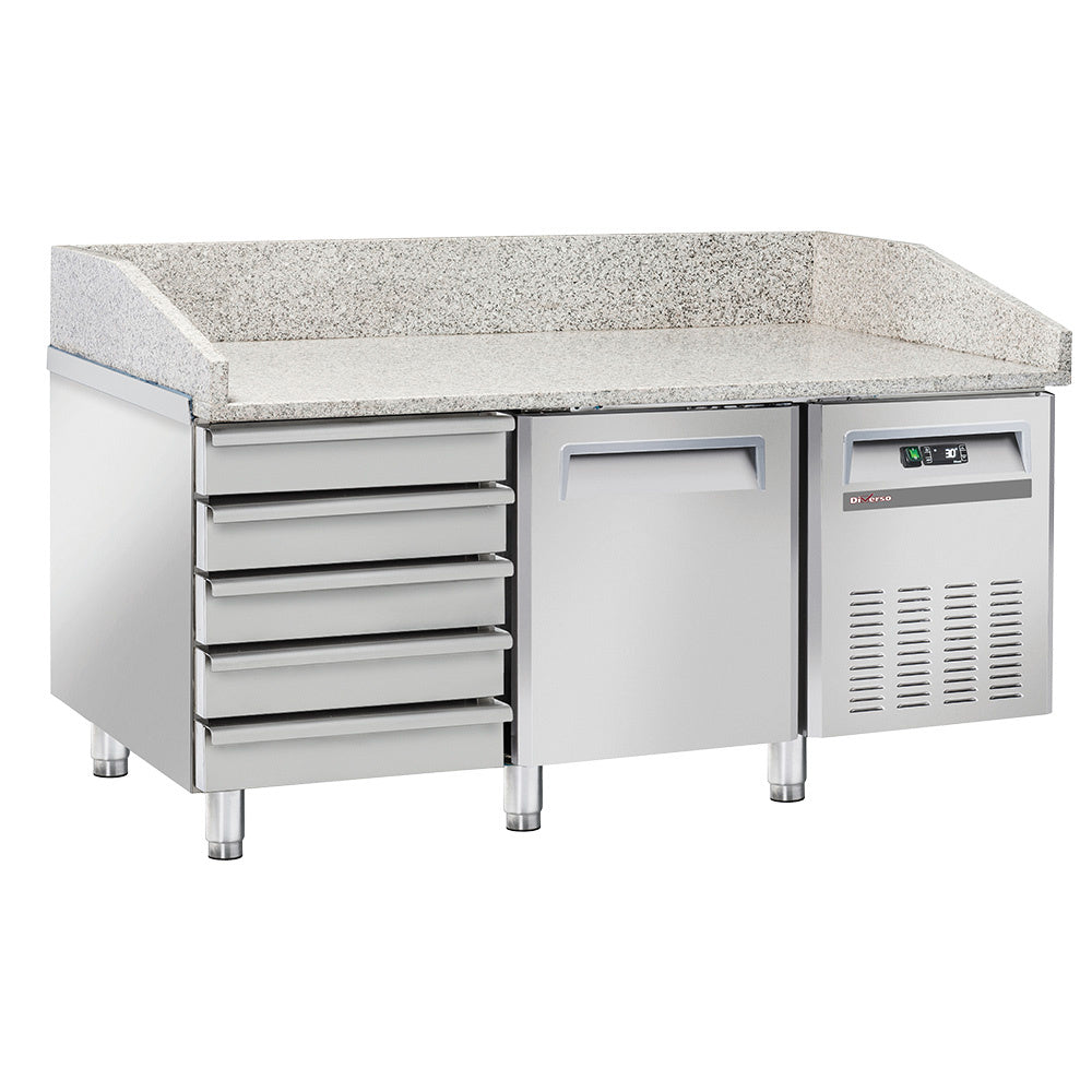Table à pizzas réfrigérée sur roues -1 porte EN 600x400 - 5 tiroirs neutres EN 600x400 - WR-PZ15-51 - EQUIPEMENT RESTAURATION 