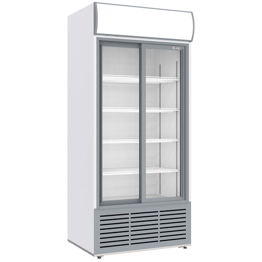 Vitrine ventilée positive avec caisson lumineux - 2 portes coulissantes - 5 niveaux - 783 L - Blanche - WR-80AC-SW - EQUIPEMENT RESTAURATION 