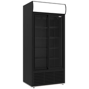 Vitrine ventilée positive avec caisson lumineux - 2 portes coulissantes - 5 niveaux - 783 L - Noire - WR-80AC-SB - EQUIPEMENT RESTAURATION 