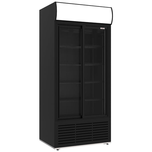 Vitrine ventilée positive avec caisson lumineux - 2 portes coulissantes - 5 niveaux - 783 L - Noire - WR-80AC-SB - EQUIPEMENT RESTAURATION 